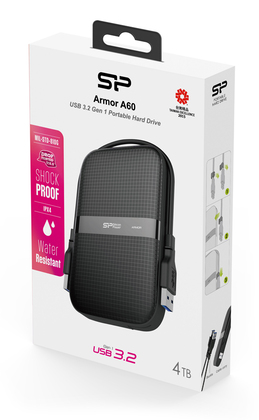 SILICON POWER εξωτερικός HDD Armor A60, 4TB, USB 3.2, μαύρος