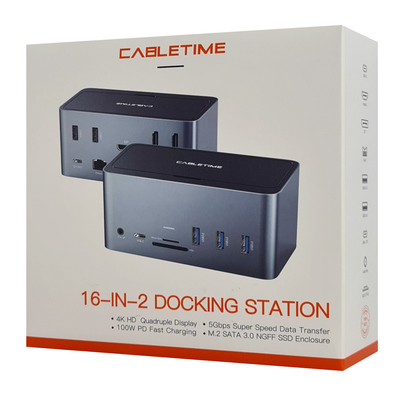 CABLETIME docking station DOCK162-AG, 15 θύρες & θήκη M.2, 4K 100W, γκρι