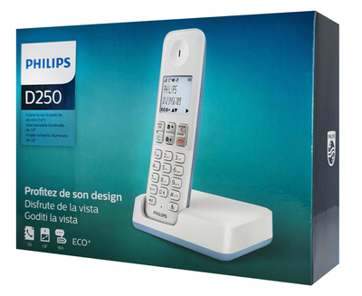 PHILIPS ασύρματο τηλέφωνο D2501S-34, με ελληνικό μενού, λευκό-μπλε