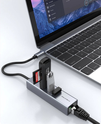 CABLETIME USB-C hub CT-CMLU3, RJ45 & 3x USB θύρες, 5Gbps, 1000Mbps, γκρι