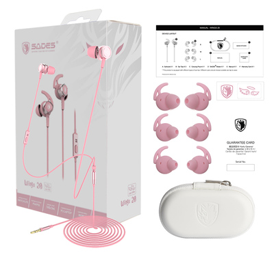 SADES gaming earphones Wings 20 με μικρόφωνο, 3.5mm, Φ12mm, 1.2m, ροζ