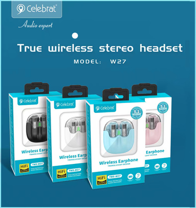 CELEBRAT earphones με θήκη φόρτισης TWS-W27, True Wireless, Φ13mm, λευκά