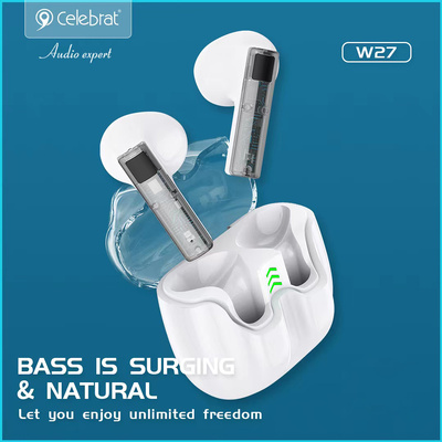 CELEBRAT earphones με θήκη φόρτισης TWS-W27, True Wireless, Φ13mm, λευκά