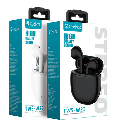 CELEBRAT earphones με θήκη φόρτισης TWS-W23, True Wireless, Φ13mm, λευκά