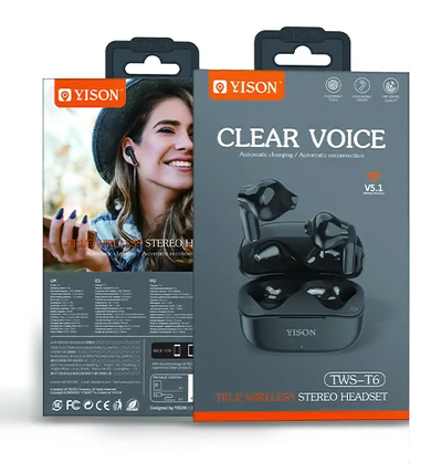 YISON earphones με θήκη φόρτισης TWS-T6, True Wireless, Φ13mm, μαύρα