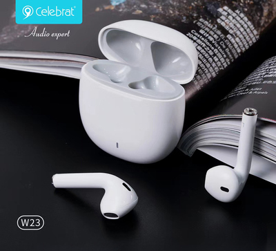 CELEBRAT earphones με θήκη φόρτισης TWS-W23, True Wireless, Φ13mm, λευκά