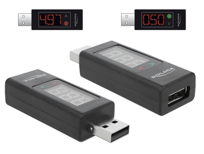 DELOCK αντάπτορας USB 65569 με οθόνη ένδειξης V/A, έως 5V/4A, μαύρος