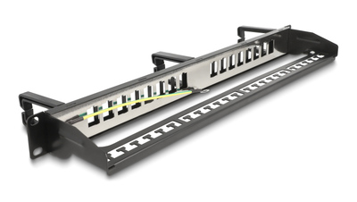 DELOCK Keystone patch panel 66237, 19"/1U, 16x ports, 3x γάντζοι, μαύρο