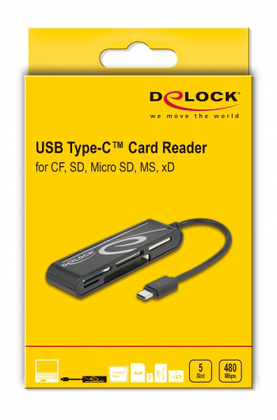 DELOCK card reader 91739 για micro SD/SD/CF/MS/xD, USB-C, μαύρο