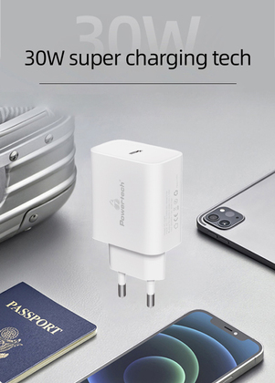 POWERTECH φορτιστής τοίχου PT-1043, USB-C, PD QC3.0, 30W, λευκός