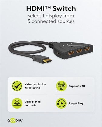 GOOBAY HDMI switch 58488, 3-in σε 1-out, 4K/60Hz, μαύρο