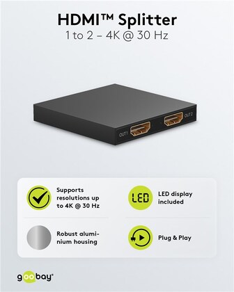 GOOBAY HDMI splitter 58480, 1-in σε 2-out, 4K/30Hz, μαύρο