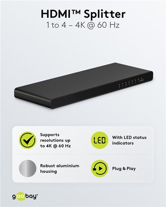 GOOBAY HDMI splitter 58483, 1-in σε 4-out, 4K/60Hz, μαύρο