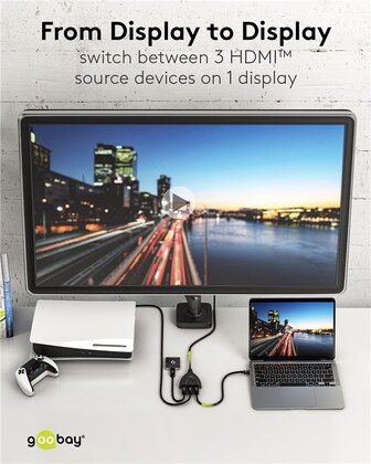 GOOBAY HDMI switch 58487, 3-in σε 1-out, 4K/30Hz, μαύρο