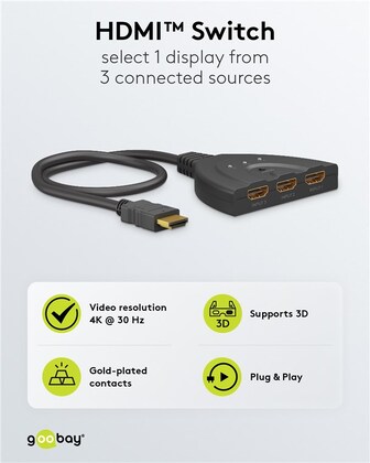 GOOBAY HDMI switch 58487, 3-in σε 1-out, 4K/30Hz, μαύρο