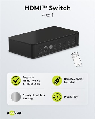 GOOBAY HDMI switch 58489, 4-in σε 1-out, 4K/60Hz, μαύρο