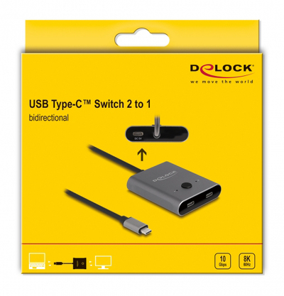 DELOCK USB-C switch 11500, 2 σε 1, bidirectional, 8K, 10Gbps, γκρι