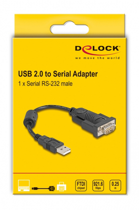 DELOCK καλώδιο USB σε RS-232 61549, 921.6Kbps, 0.25m, μαύρο