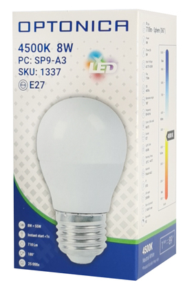 OPTONICA LED λάμπα G45 1337, 8W, 4500K, E27, 710lm