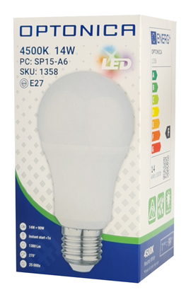 OPTONICA LED λάμπα A60 1358, 14W, 4500K, E27, 1380lm