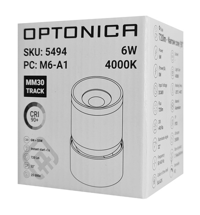 OPTONICA LED μαγνητικό φωτιστικό 5494, 6W, 4000K, μεταλλικό, μαύρο