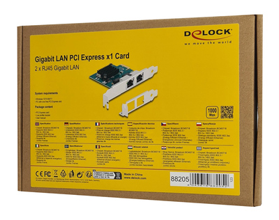 DELOCK κάρτα επέκτασης PCIe x1 σε 2x RJ45 Gigabit 88205, 1000Mbps