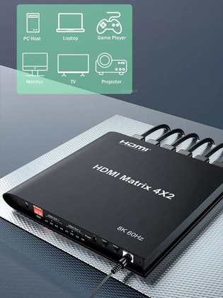 HDMI matrix switch CAB-H155 με τηλεχειριστήριο, 4 σε 2, 8K/60Hz, μαύρο