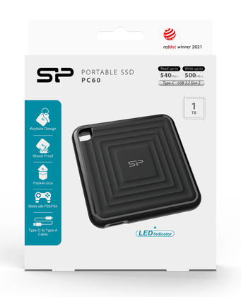 SILICON POWER εξωτερικός SSD PC60, 1TB, USB 3.2, 540-500MB/s, μαύρος