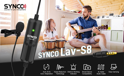 SYNCO μικρόφωνο Lav-S8 με clip-on, omnidirectional, 3.5mm, 8m, μαύρο