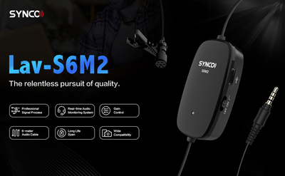 SYNCO μικρόφωνο Lav-S6M2, clip-on, omnidirectional, 3.5mm, 400mAh, μαύρο