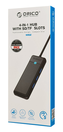 ORICO USB hub PAPW3AT-U3 με card reader, 3x θυρών, 5Gbps, USB, μαύρο