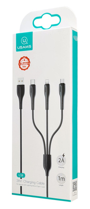 USAMS καλώδιο USB σε USB-C/Lightning/Micro USB US-SJ374, 10W, 1m, μαύρο