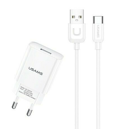 USAMS φορτιστής τοίχου T21OCTC01 με καλώδιο USB-C, USB 2.1A, λευκός