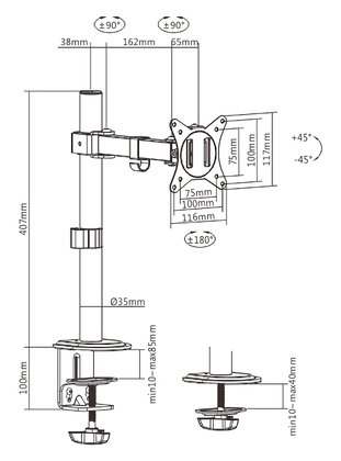 BRATECK βάση γραφείου LDT66-C011 για οθόνη 17"-32", έως 9kg