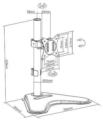 BRATECK βάση γραφείου LDT66-T01 για οθόνη 17"-32", έως 9kg