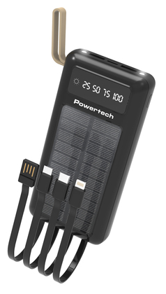 POWERTECH ηλιακό power bank PT-1084 με καλώδια & οθόνη, 20000mAh, μαύρο