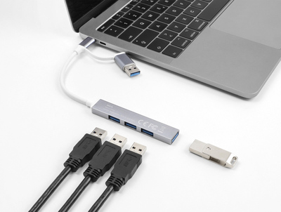 DELOCK USB hub 64214, 4x θυρών, 5Gbps, USB & USB-C σύνδεση, γκρι