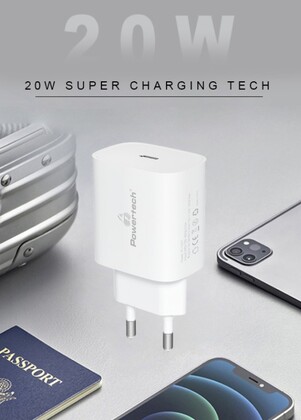 POWERTECH φορτιστής τοίχου PT-1091, USB-C, PD 20W, λευκός