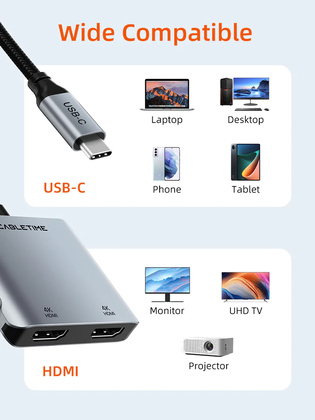 CABLETIME docking station CT-CM2H4K-AG, 4 θυρών, USB-C, 4K, 100W, γκρι