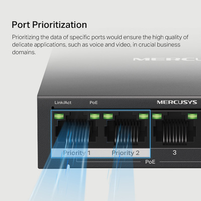 MERCUSYS Desktop Switch MS105GP, 5x 10/100/1000 Mbps, PoE+, Ver. 1.0