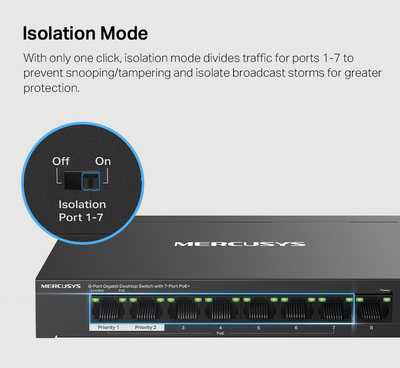 MERCUSYS Desktop Switch MS108GP, 8x 10/100/1000 Mbps, PoE+, Ver. 1.0