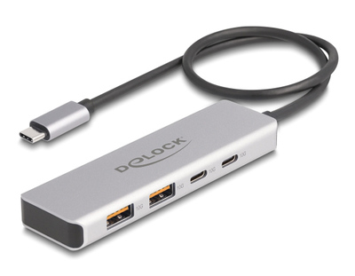 DELOCK USB hub 64230, 4x θυρών, 10Gbps, USB-C σύνδεση, γκρι