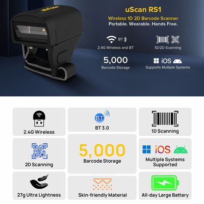 ULEFONE barcode scanner uScan RS1, ασύρματο 2.4G/Bluetooth, 1D/2D, μαύρο