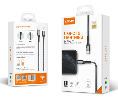 LDNIO καλώδιο Lightning σε USB-C LC111, 30W PD, 1m, γκρι