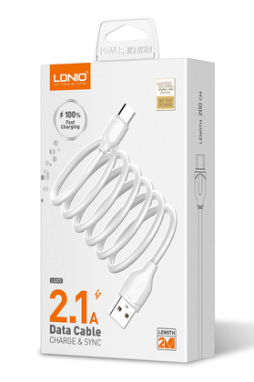 LDNIO καλώδιο Lightning σε USB LS372, 10.5W, 2m, λευκό
