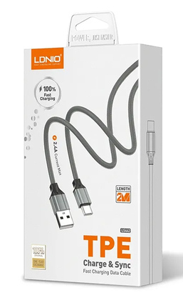 LDNIO καλώδιο Lightning σε USB LS442, 12W, 2m, γκρι