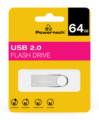 POWERTECH USB Flash Drive PT-1122, 64GB, USB 2.0, ασημί