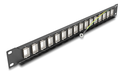 DELOCK Keystone patch panel 66758, 19"/1U, 16x ports, μαύρο