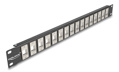 DELOCK Keystone patch panel 66758, 19"/1U, 16x ports, μαύρο