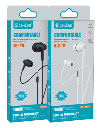 CELEBRAT earphones με μικρόφωνο G25, 3.5mm σύνδεση, Φ10mm, 1.2m, λευκά